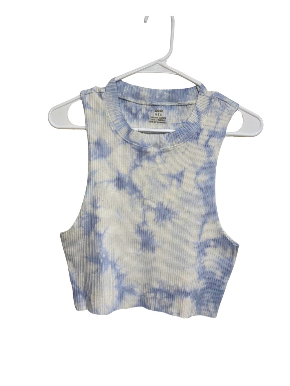 Aerie Tank‎ Top Womens Small Blue Ribbed High Neck Racerback Crop Sleeveless